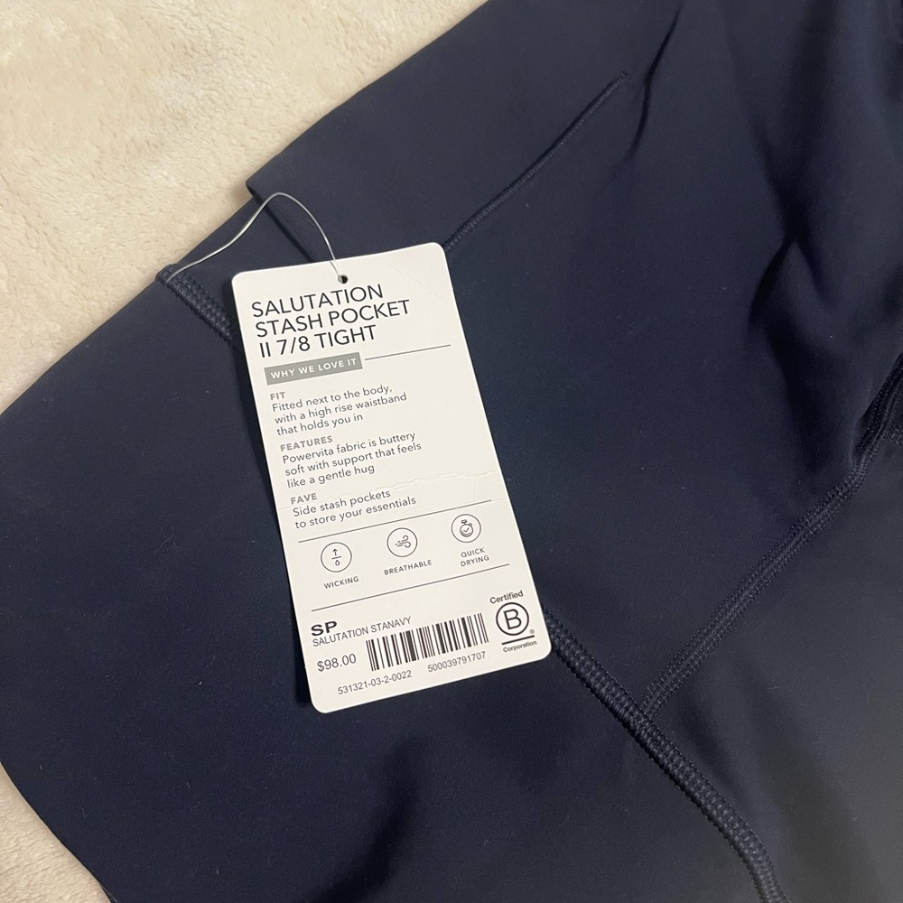 Navy Blue Athleta Salutation Stash Pocket II 7/8 Tight